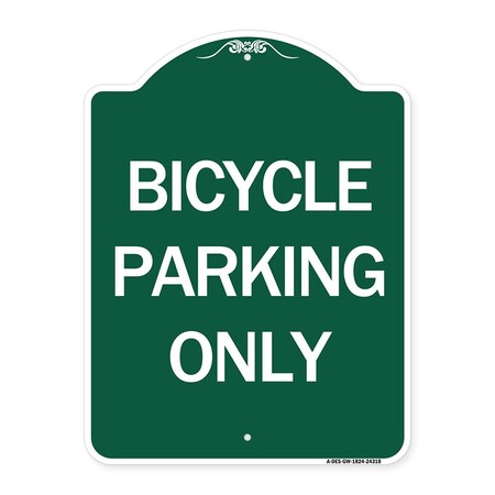 Signmission Designer Series Sign-Bicycle Parking Only, Green & White Aluminum Sign, 18" x 24", GW-1824-24318 A-DES-GW-1824-24318